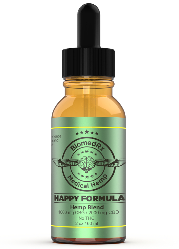 BiomedRx Happy Formula hemp blend 1000mg CBG 2000mg CBD tincture bottle